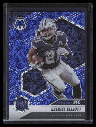 2021 Panini Mosaic Mosaic No Huddle Blue Refractor 215 Ezekiel Elliott NFC 9/75
