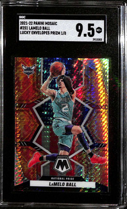 2021-22 Panini Mosaic Lucky Envelopes Refractor 251 LaMelo Ball 1/8 SGC 9.5 MT+
