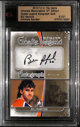 2012-13 ITG Ultimate Memorabilia Goalie Legend Gold 16 Bill Ranford Auto 1/1
