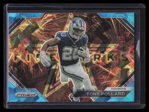 2023 Panini Prizm Fireworks Prizms Blue Ice Refractor 15 Tony Pollard 31/99