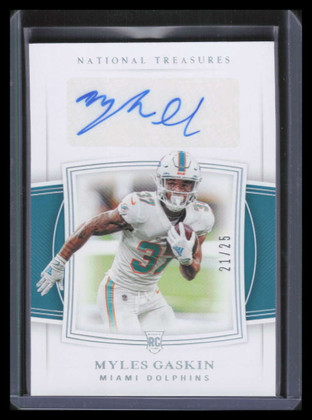 2019 Panini National Treasures Holo Silver 105 Myles Gaskin Rookie Auto 21/25