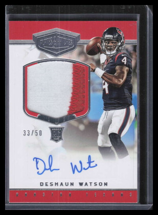 2017 Panini Plates and Patches 212 Deshaun Watson Rookie Patch Auto 33/50