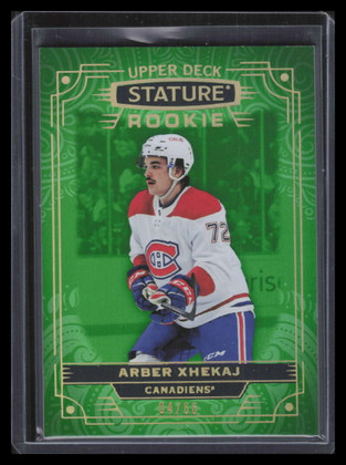 2022-23 Upper Deck Stature Photo Variant Green 187 Arber Xhekaj Rookie 4/66