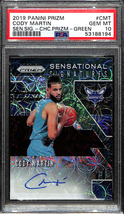 2019-20 Panini Prizm Sensational Signatures Green Cody Martin RC Auto 6/8 PSA 10