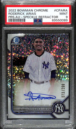 2022 Bowman Chrome Speckle Refractor Roderick Arias Rookie Auto 73/299 PSA 9