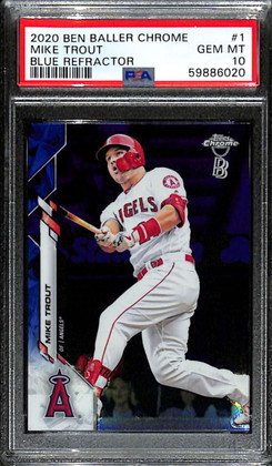 2020 Topps Chrome Ben Baller Blue Refractor 1 Mike Trout 50/75 PSA 10 GEM MT