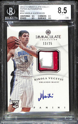 2012-13 Immaculate Autographs Red Nikola Vucevic Rookie Patch Auto 13/25 BGS 8.5
