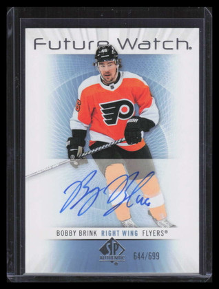 2022-23 SP Authentic 12-13 Retro Future Watch Autograph Bobby Brink RC Auto /699