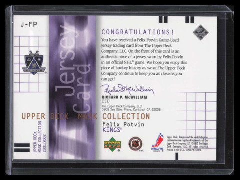 2001-02 UD Mask Collection Jerseys JFP Felix Potvin Jersey 119/150