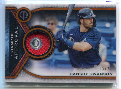 2021 Topps Tribute Stamp of Approval Orange SOADS Dansby Swanson Jersey 15/25