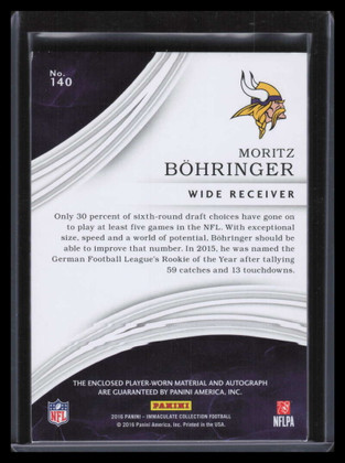 2016 Immaculate Collection Gold 140 Moritz Bohringer Rookie Patch Auto 22/25
