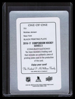 2016-17 Upper Deck Compendium Printing Plate Black 751 Nicklas Jensen 1/1