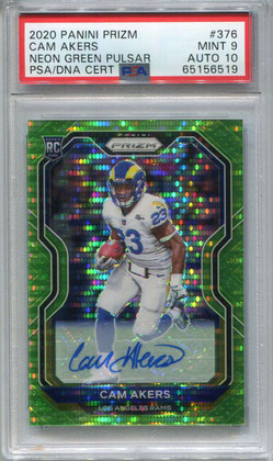 2020 Panini Prizm Autographs Green Pulsar 376 Cam Akers Rookie Auto PSA 9 10