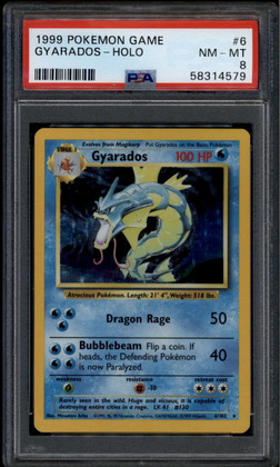 1999 Pokemon Base Unlimited 6 Gyarados HOLO R PSA 8 NM-MT