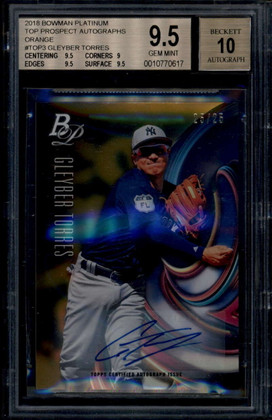 2018 Bowman Platinum Autographs Orange Gleyber Torres Rookie RC Auto /25 BGS 9.5