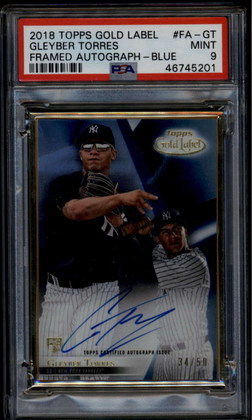 2018 Topps Gold Label Framed Autographs Blue Gleyber Torres RC Auto 34/50 PSA 9