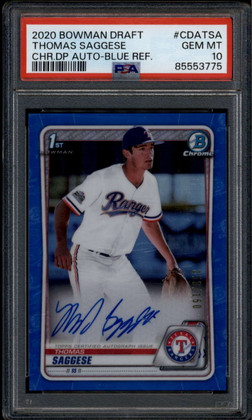 2020 Bowman Chrome Blue Refractor Thomas Saggese Rookie RC Auto 58/150 PSA 10