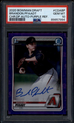 2020 Bowman Chrome Purple Refractor Brandon Pfaadt Rookie RC Auto 159/250 PSA 10