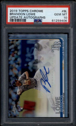 2019 Topps Chrome Update Autographs Refractor CUABL Brandon Lowe RC Auto PSA 10