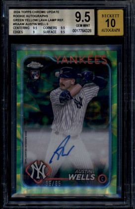 2024 Topps Chrome Green Yellow Lava Refractor Austin Wells RC Auto 35/85 BGS 9.5