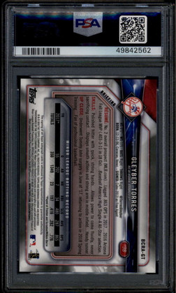 2018 Bowman Chrome Autographs Gold Refractor Gleyber Torres RC Auto 26/50 PSA 9