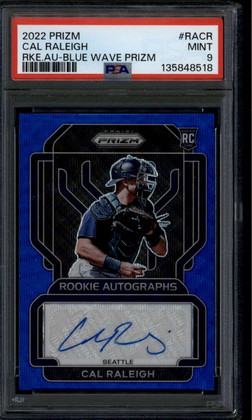 2022 Panini Prizm Autographs Prizms Blue Wave Cal Raleigh RC Auto 27/50 PSA 9
