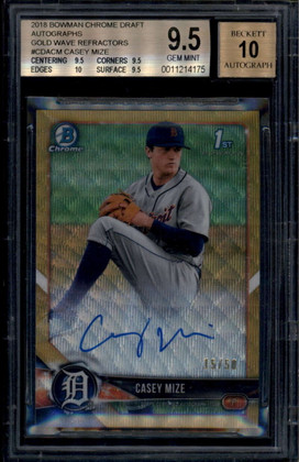 2018 Bowman Chrome Gold Wave Refractor Casey Mize Rookie RC Auto 15/50 BGS 9.5