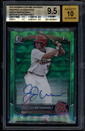 2025 Bowman Chrome Sapphire Green Refractor JJ Wetherholt RC Auto 52/99 BGS 9.5
