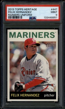 2013 Topps Heritage 447b Felix Hernandez Rainiers Action Variation SP PSA 9 MINT