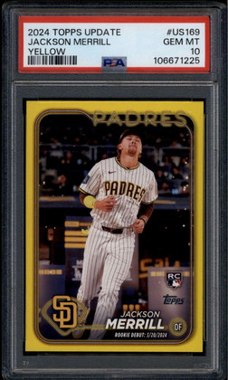 2024 Topps Update Yellow us169 Jackson Merrill RD Rookie Debut RC PSA 10 GEM MT