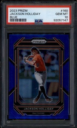 2023 Panini Prizm Prizms Blue Refractor Jackson Holliday Rookie RC 74/149 PSA 10