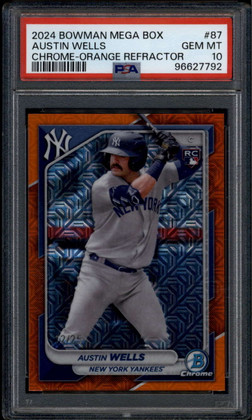 2024 Bowman Chrome Mega Box Orange Refractor Austin Wells Rookie RC 12/25 PSA 10