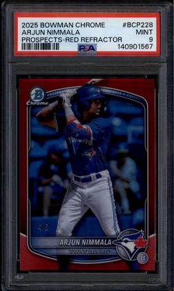 2025 Bowman Chrome Prospects Red Refractor Arjun Nimmala Rookie RC 4/5 PSA 9