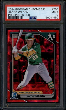 2024 Bowman Chrome Sapphire Red Refractor bcp205 Jacob Wilson Rookie RC /5 PSA 9