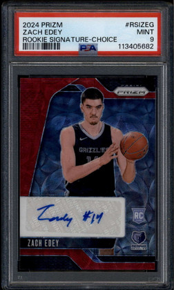 2024-25 Panini Prizm Rookie Signatures Prizms Choice 22 Zach Edey RC Auto PSA 9