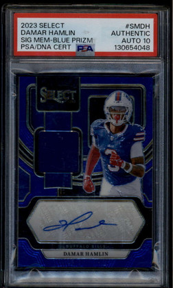 2023 Select Signature Memorabilia Prizm Blue 7 Damar Hamlin Jersey Auto 35/75