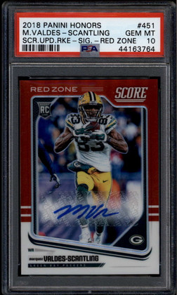 2018 Score Rookie Autograph Red Zone Marques Valdes-Scantling RC Auto /20 PSA 10