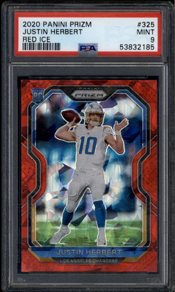 2020 Panini Prizm Prizms Red Ice Refractor 325 Justin Herbert Rookie RC PSA 9