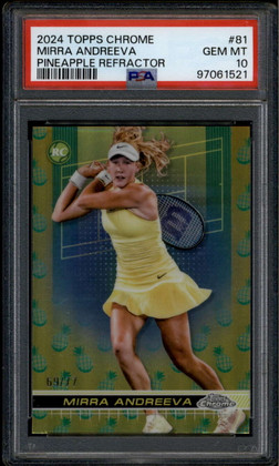 2024 Topps Chrome Pineapple Refractor 81 Mirra Andreeva Rookie RC 69/77 PSA 10