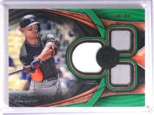 2018 Topps Tribute Green Giancarlo Stanton Marcell Ozuna jersey #D80/99  *72401 - Sportsnut Cards