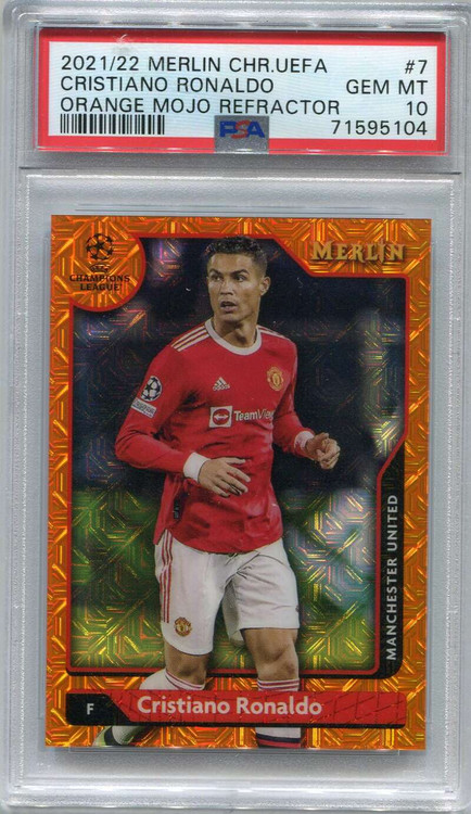 2021-22 Merlin UEFA CL Orange Mojo Refractor Ronaldo 10/25 PSA - Main Image