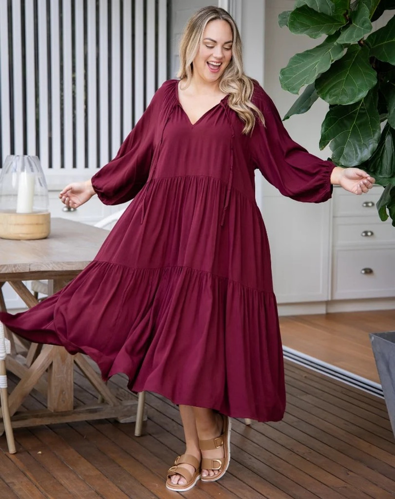 Bee Maddison Jackson Dress Wine 