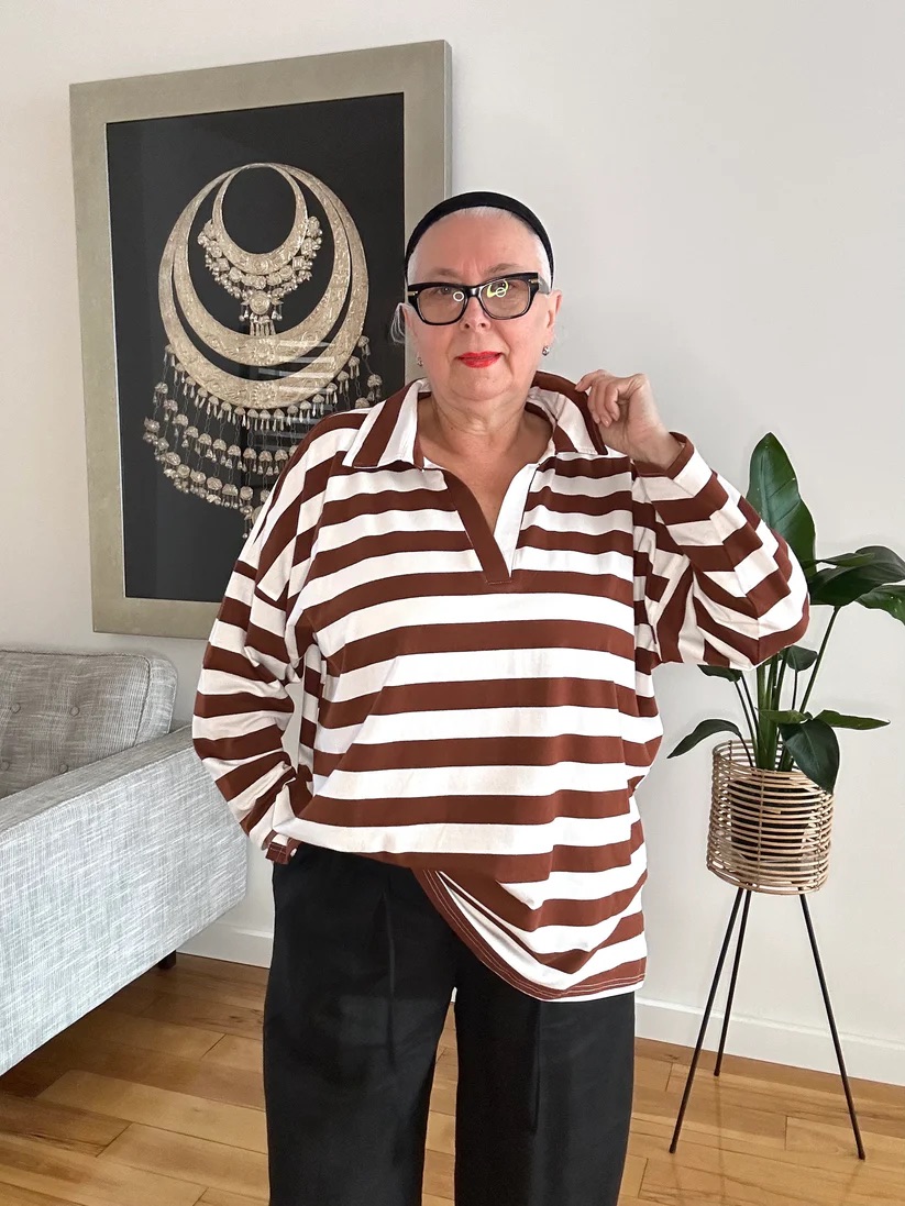 Kiik Long Polo Top Chocolate Stripe