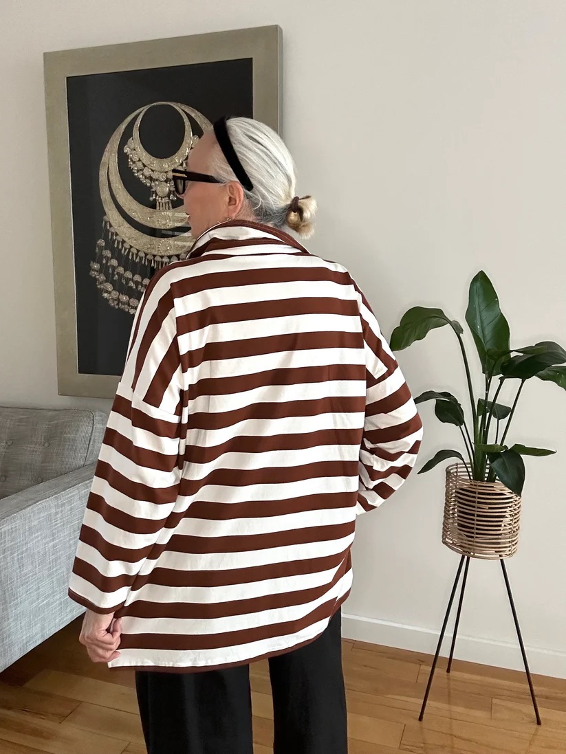 Kiik Long Polo Top Chocolate Stripe