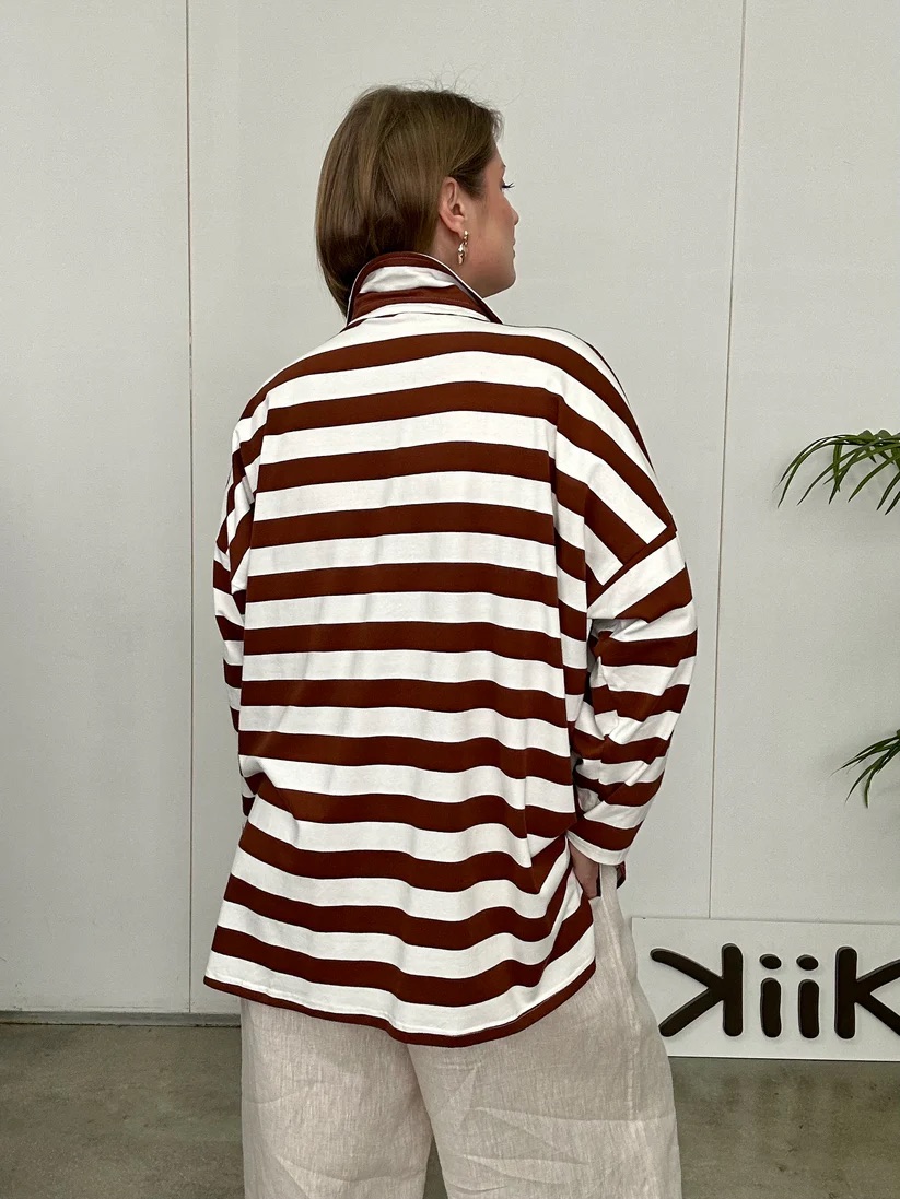 Kiik Long Polo Top Chocolate Stripe
