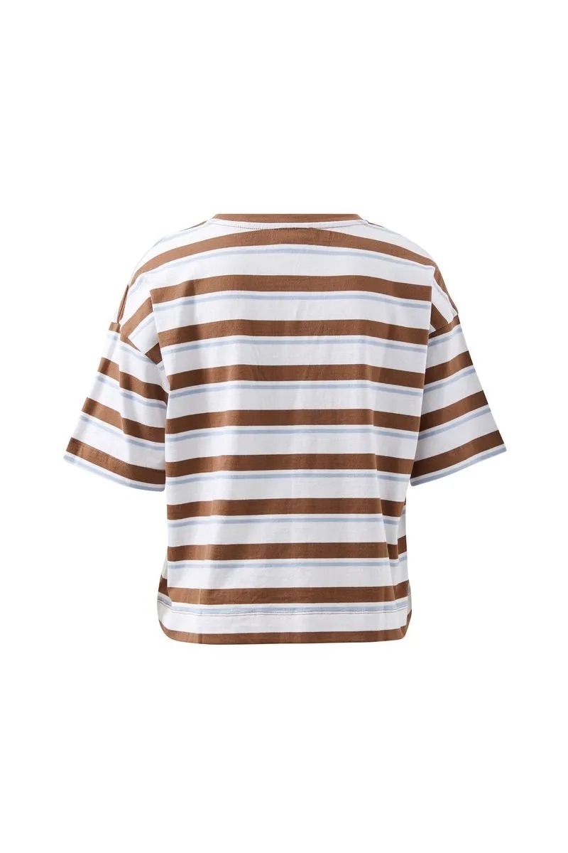 Ceres Boxy Pocket Tee Chalk Choc Stripe