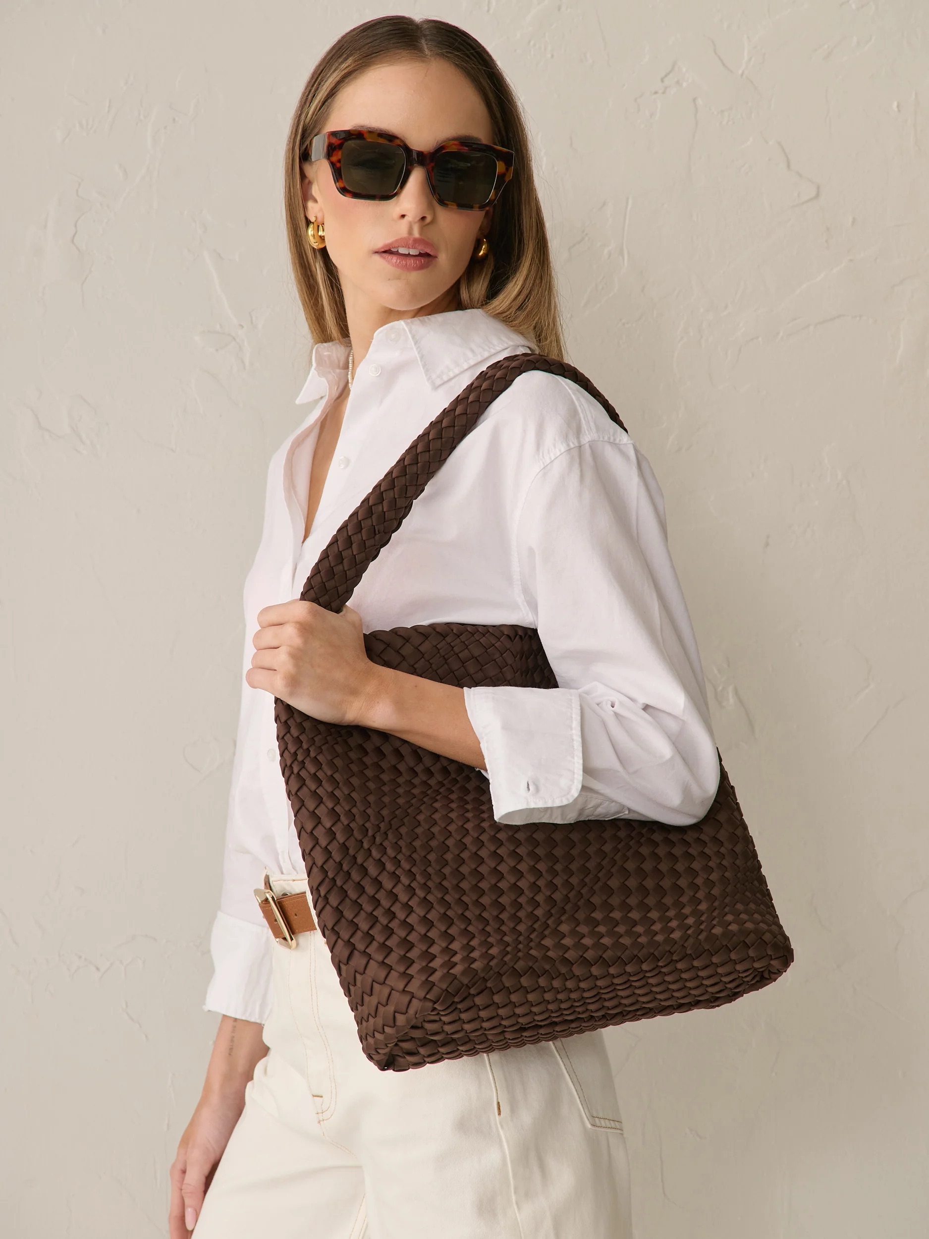 Lustre & Sage Layla Woven Tote Bag Brown
