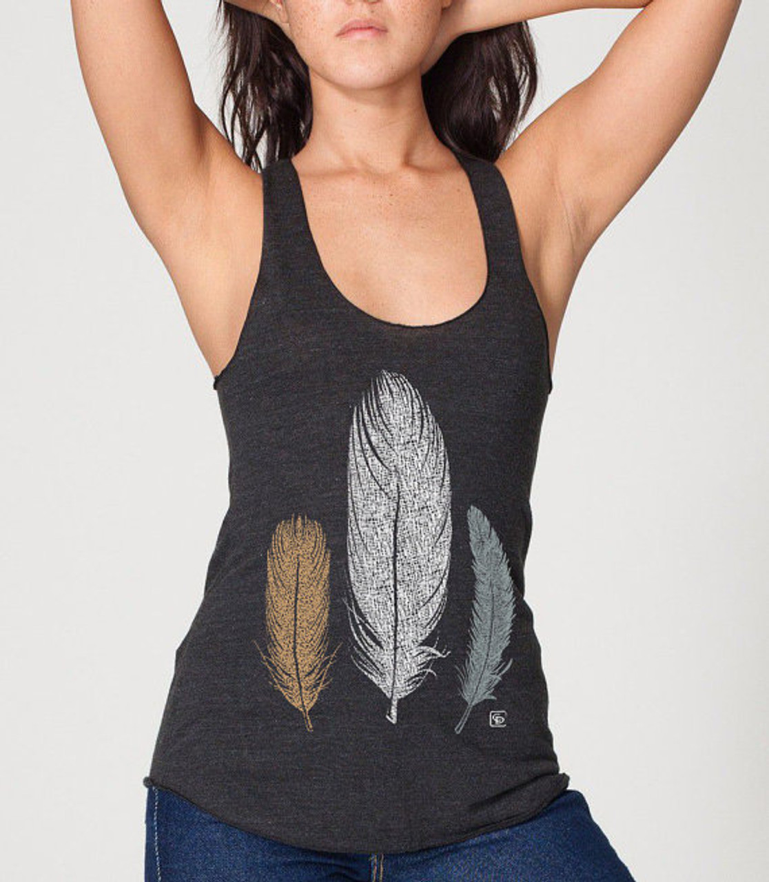 トップス unknown layered draped feather print tee トップス unknown layered draped feather print tee unknown