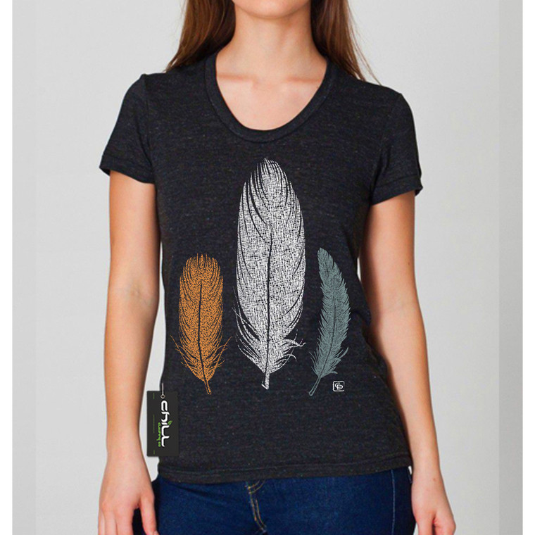 Three Feathers design on women’s black Heather