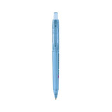 A blue eco mechanical pencil with a transparent body and an attached cap, featuring a logo on the side.